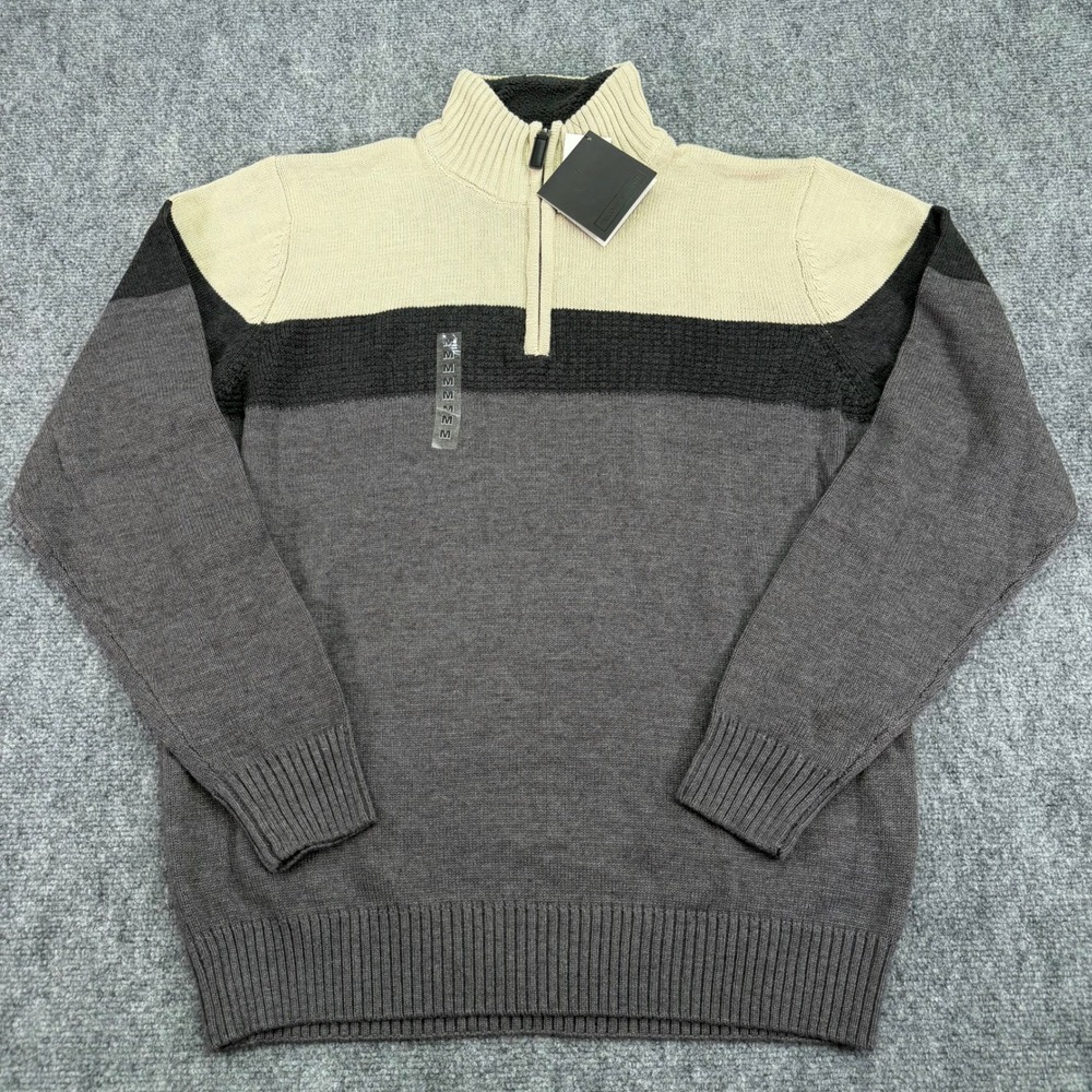 Tricots St Raphael Sweater Men's M Granite Grey Colorblock 1/4 Zip Cotton